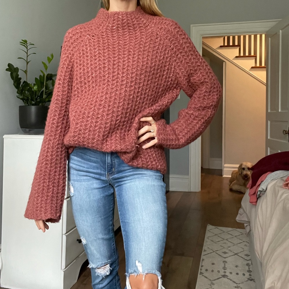 Coral Mock Neck Sweater